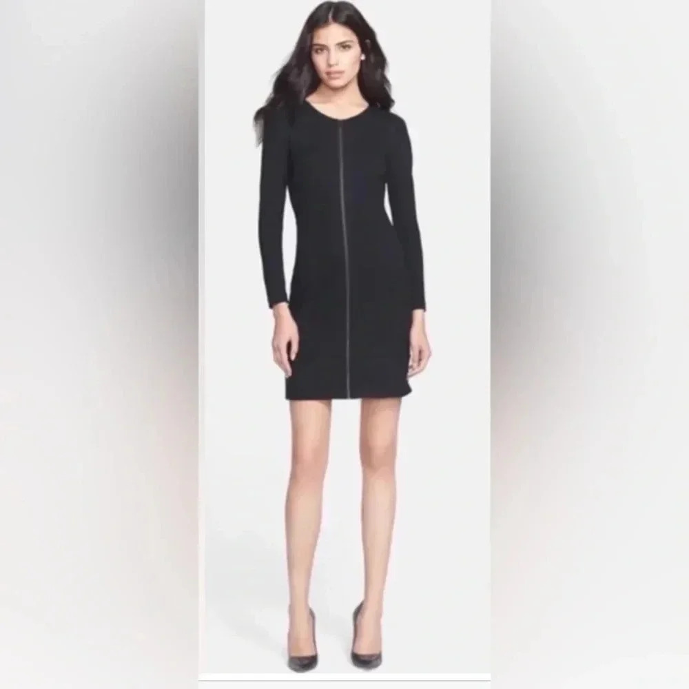 Woman THEORY Black Long Sleeve Zipper Front Chayenne Classic Bodycon Dress Sz 2